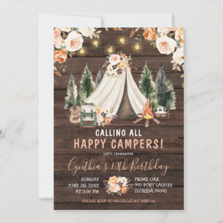 Wood Rustic Girl Camping Geburtstag Einladung
