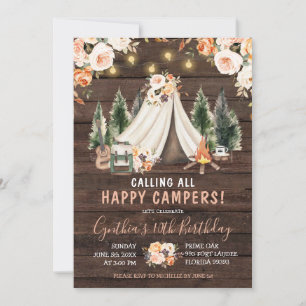 Wood Rustic Girl Camping Invitation d'anniversaire
