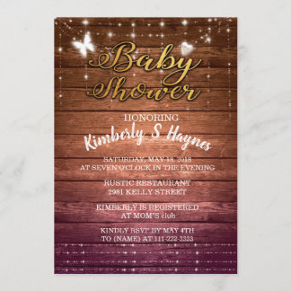 Wood Rustic Light Baby Dusche Einladung