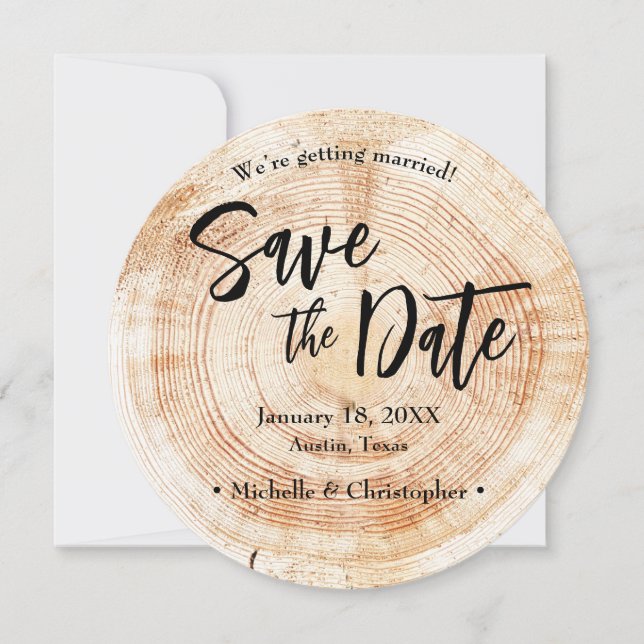 Wood Rustic Wedding Save the date with website Einladung (Vorderseite)