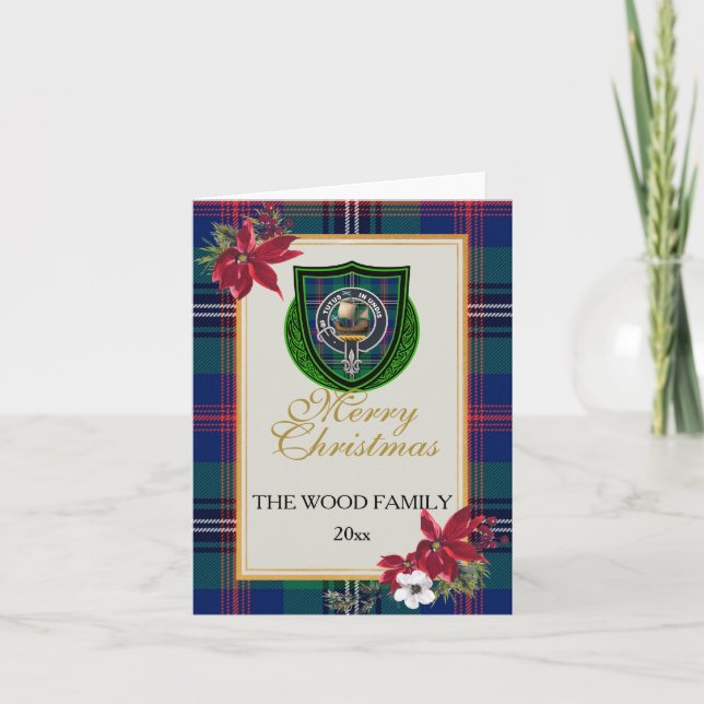 Wood Scottish Clan Tartan & Crest Karte (Vorderseite)