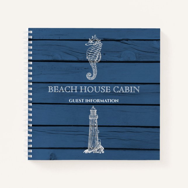 Wood Seepferd Lighthouse Beach House Gästebuch Notizbuch (Vorderseite)