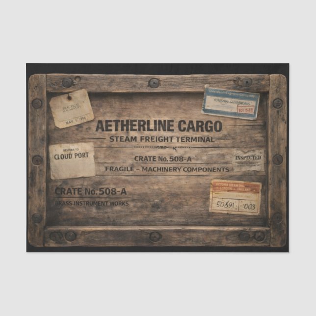Wood Steampunk Cargo Crate FC1 Decoupage Seidenpapier (Vorderseite)