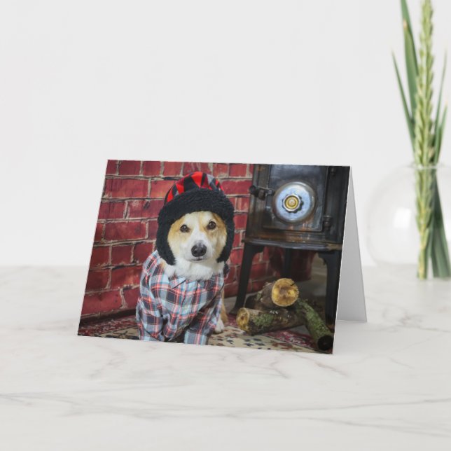 Wood Stove Corgi Weihnachtskarte Karte (Vorderseite)