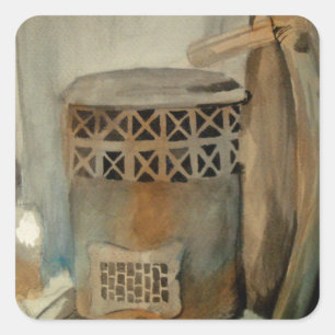 Wood Stove und Sythe Quadratischer Aufkleber