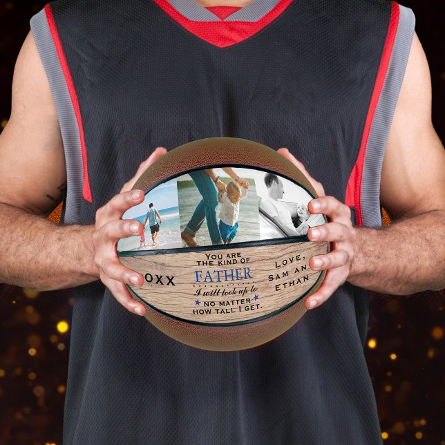 Wood Theme Vatertag Vater Geburtstag Basketball (basketball with photos and sentimental text for dad's Birthday or Father's Day)