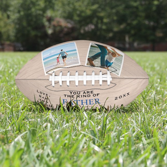 Wood Theme Vatertag Vater Geburtstag Football (Father's Day or Dad's Birthday gift American Football with sentimental quote and photos)