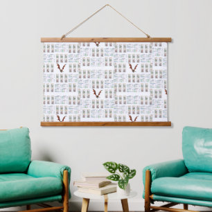 Wood Topped Wall Tapestry Mahjong Wandteppich Mit Holzrahmen