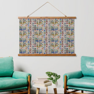 Wood Topped Wall Tapestry Mahjong Wandteppich Mit Holzrahmen