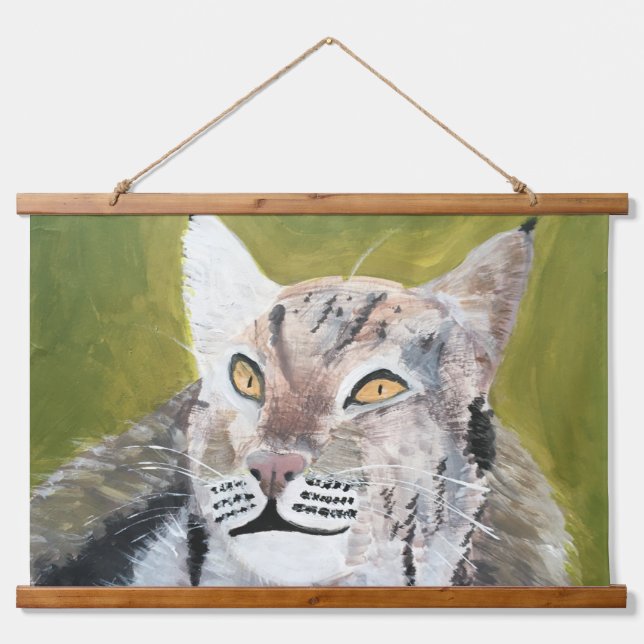 Wood Topped Wall Tapestry of a lynx cat Wandteppich Mit Holzrahmen (Vorne)