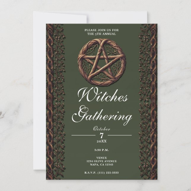 Wood Twig Pentagramm Green Wicca Hexen Ansammlung Einladung (Vorderseite)