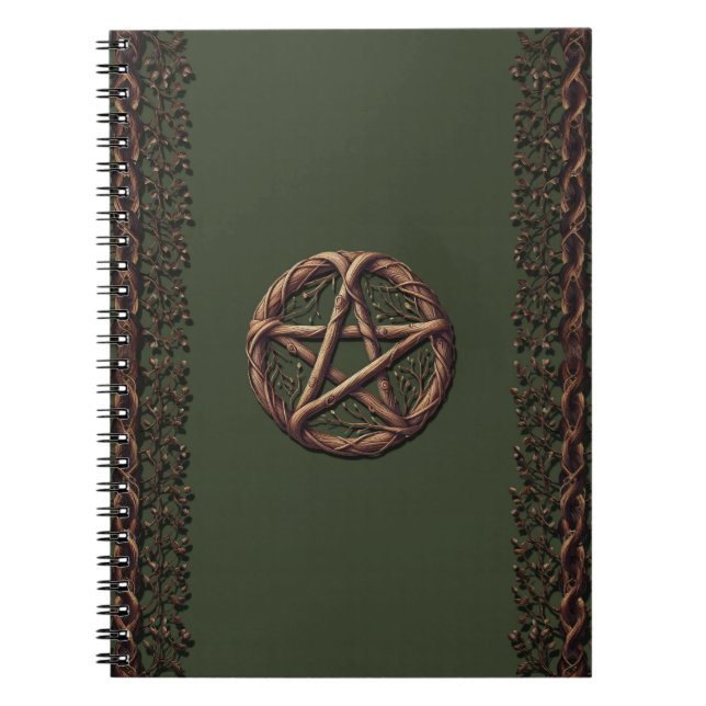Wood Twig Pentagramm Olive Green Wiccan Notizblock (Vorderseite)