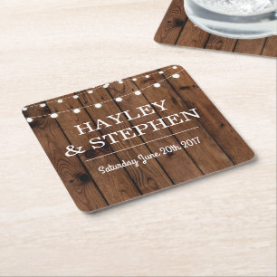Wood Untersetzer Rustic Lights Wedding Party
