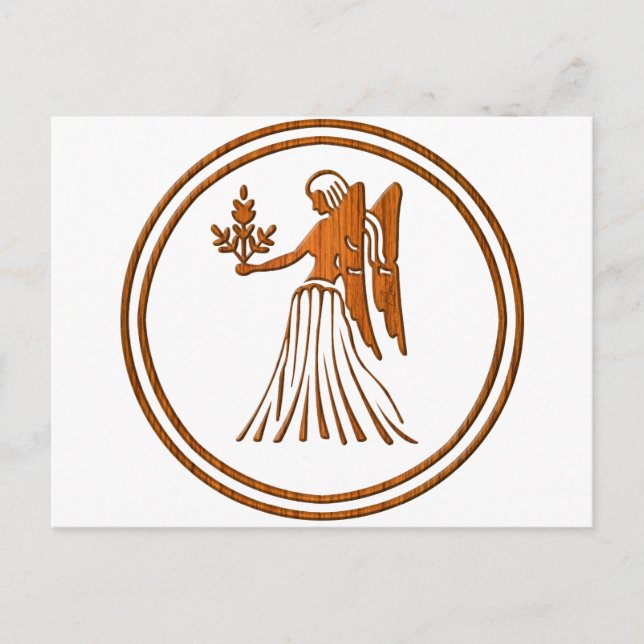 Wood Virgo Zodiac Jungfrau Astrologie Zeichen Postkarte (Vorderseite)