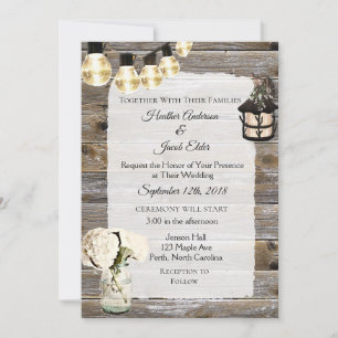 Wood Wedding Lights und Baby Breath Einladungen
