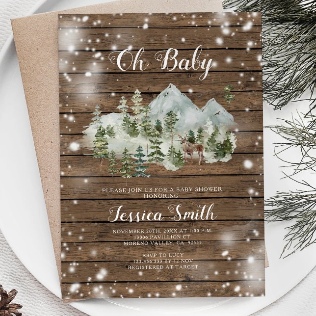 Wood Winter Deer Woodland Boy Baby Dusche Einladung (Von Creator hochgeladen)