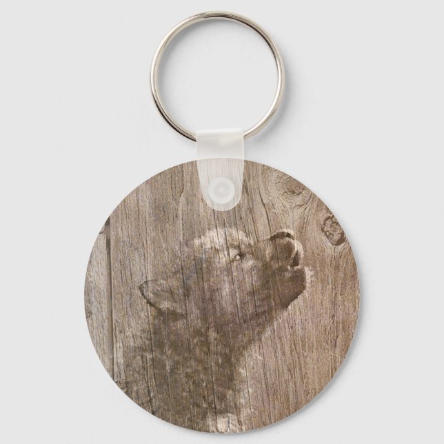 Wood Wolf Pup Art Schlüsselanhänger (Vorderseite)