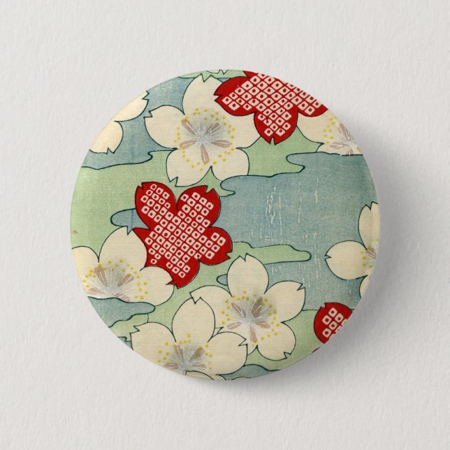 Woodblock Druck der Hartriegel-Blüten Button (Vorderseite)