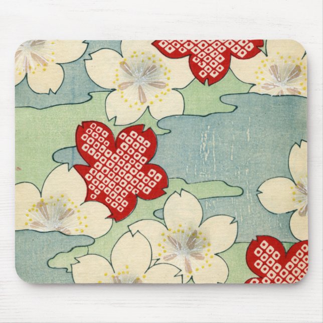 Woodblock Druck der Hartriegel-Blüten Mousepad (Vorne)