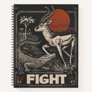 Woodblock Wildlife Battle Antelope Crocodile Notizbuch
