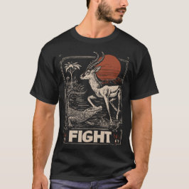 Woodblock Wildlife Battle | Antelope Crocodile T-Shirt