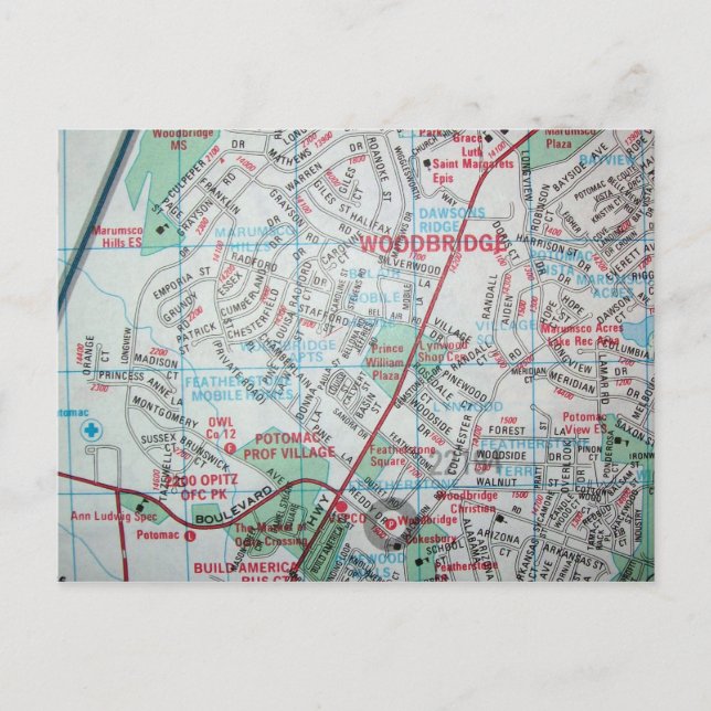 WOODBRIDGE, VA Vintag Map Postcard Postkarte (Vorderseite)
