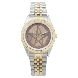 Woodburned Pentagramm Primitive Hexe Wiccan Pagan Armbanduhr