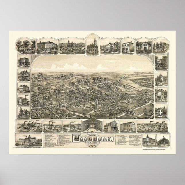 Woodbury, NJ Panoramic Map - 1886 Poster (Vorne)
