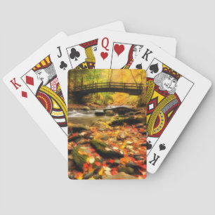 Wooden Bridge and Creek in Fall Spielkarten