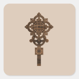 Wooden Hand Cross  Quadratischer Aufkleber