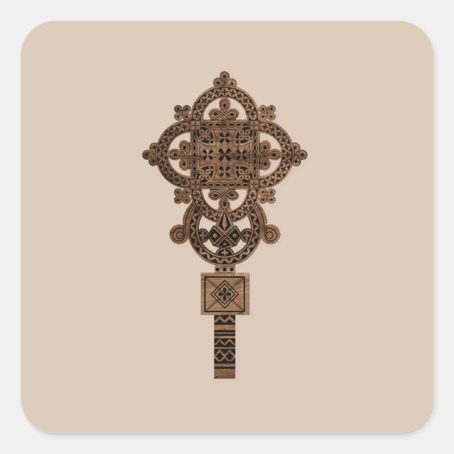 Wooden Hand Cross  Quadratischer Aufkleber (Vorderseite)