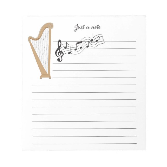 Wooden Harp with music notes note pad Notizblock (Vorderseite)