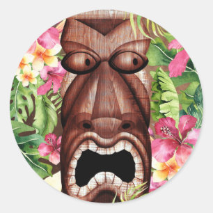 Wooden Hawaiian Tiki Luau Summer Gastgeschenk Runder Aufkleber