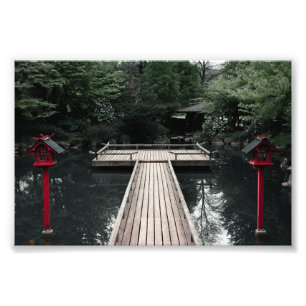 Wooden Pier framed by red Lanterns Fotodruck