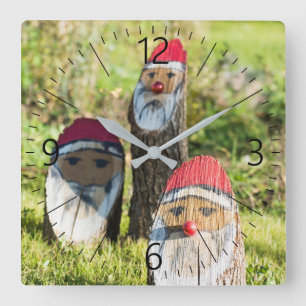Wooden Santa Claus Quadratische Wanduhr