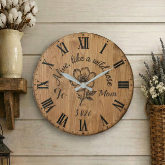 Wooden Style Wild Rose Wall Clock for Mom Große Wanduhr