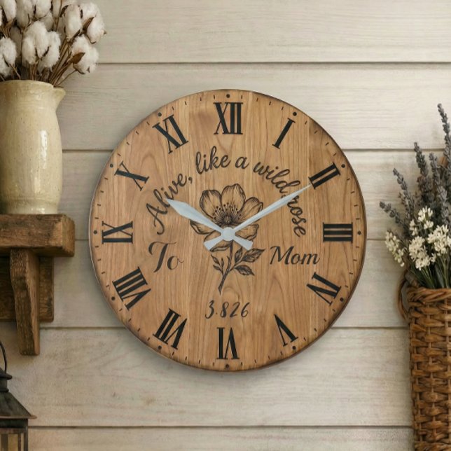 Wooden Style Wild Rose Wall Clock for Mom Große Wanduhr (Von Creator hochgeladen)