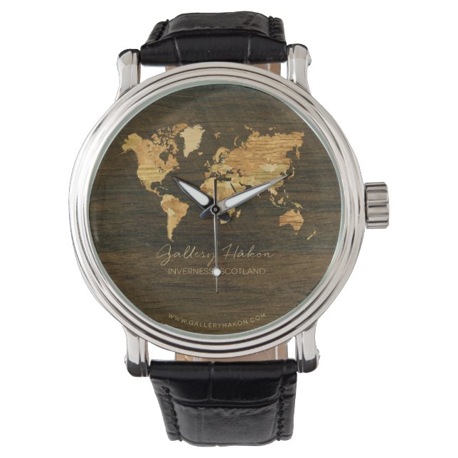 Wooden World Map Armbanduhr (Vorderseite)