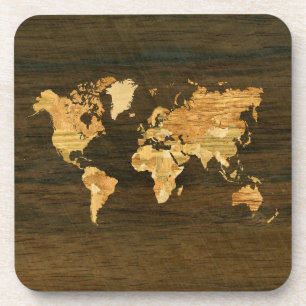 Wooden World Map Getränkeuntersetzer