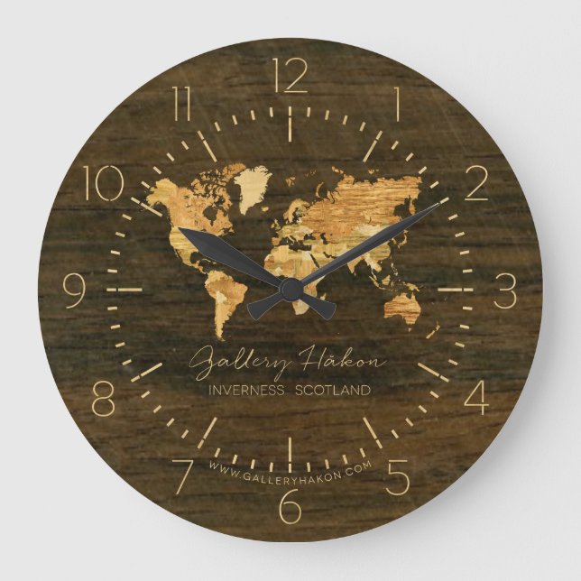 Wooden World Map Große Wanduhr (Vorderseite)