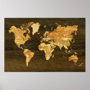Wooden World Map Poster