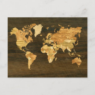 Wooden World Map Postkarte