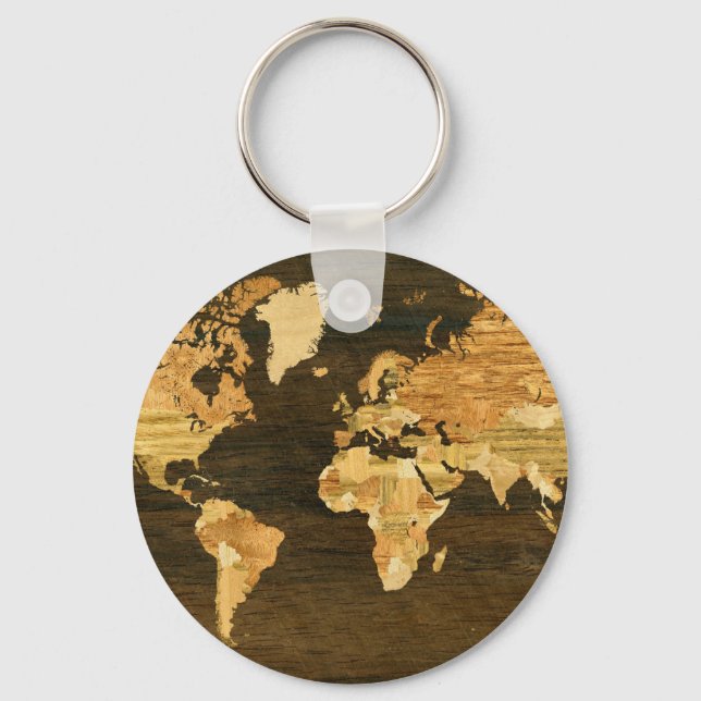 Wooden World Map Schlüsselanhänger (Vorderseite)
