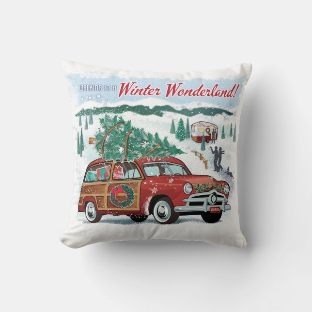Woodie Wagon Retro Christmas Kissen (Vorderseite)