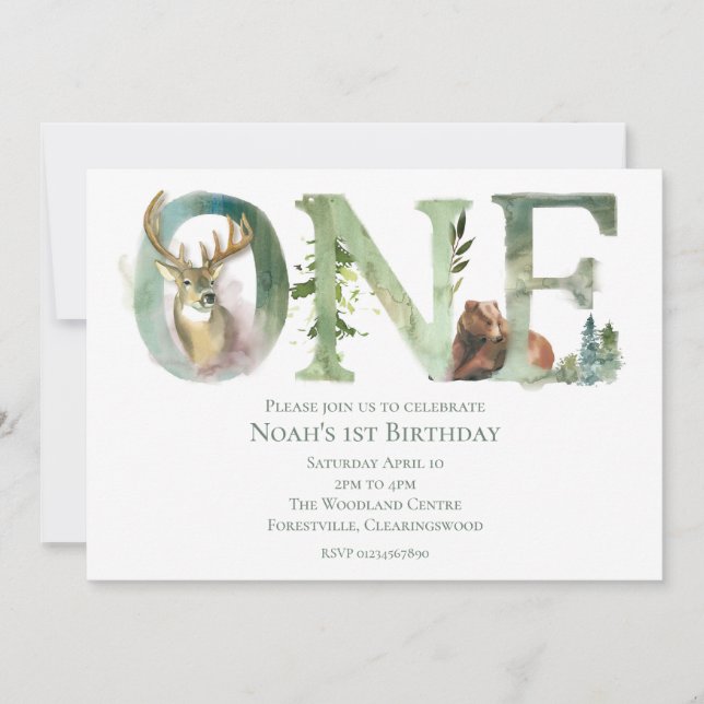 Woodland 1er anniversaire Invitation (Devant)