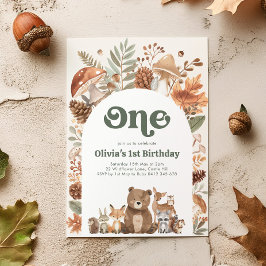 Woodland 1st Birthday Wild One Forest Animals Einladung