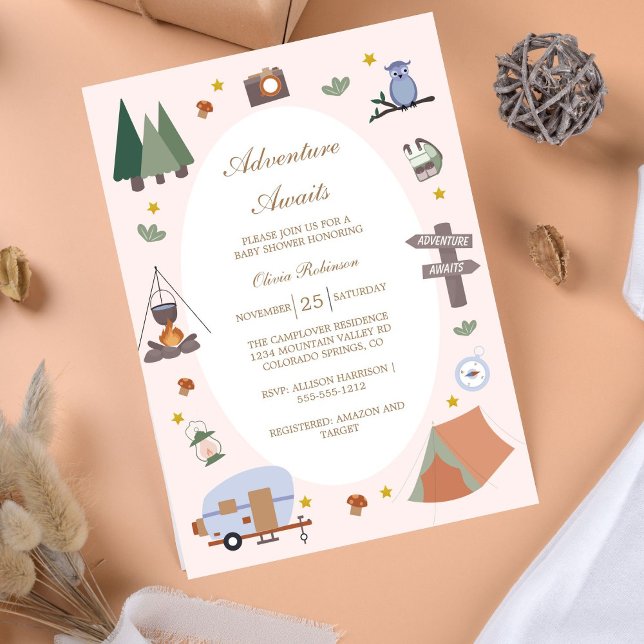 Woodland Adventure erwartet Camping Baby Shower Einladung (Von Creator hochgeladen)