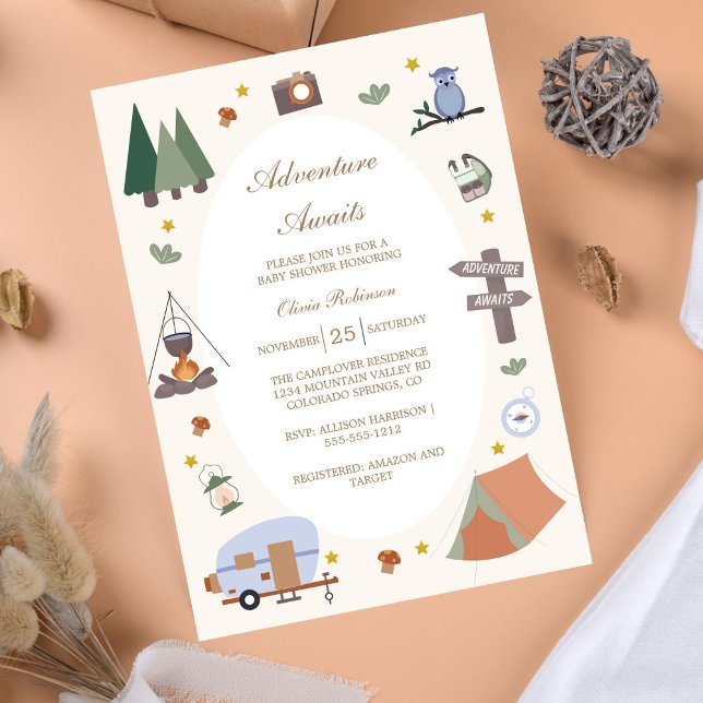 Woodland Adventure erwartet Camping Baby Shower Einladung (Von Creator hochgeladen)