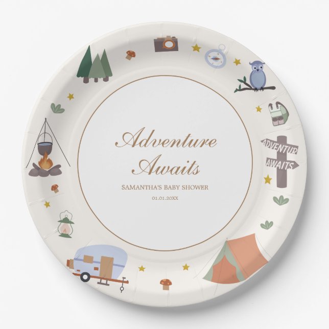 Woodland Adventure erwartet Camping Baby Shower Pappteller (Vorderseite)