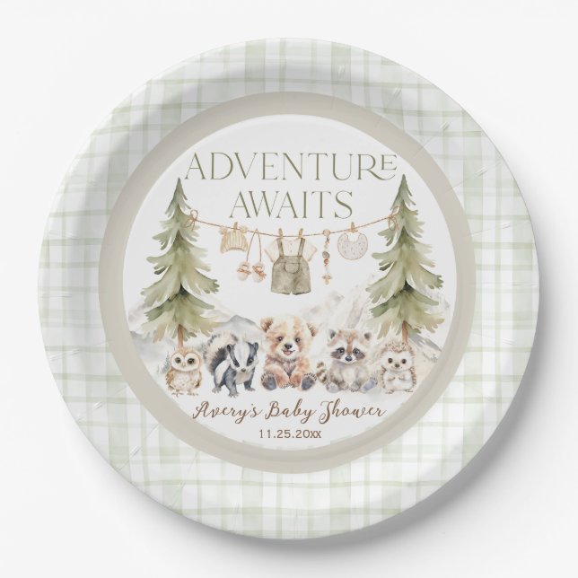 Woodland Adventure Oh Boy Baby Shower Pappteller (Vorderseite)